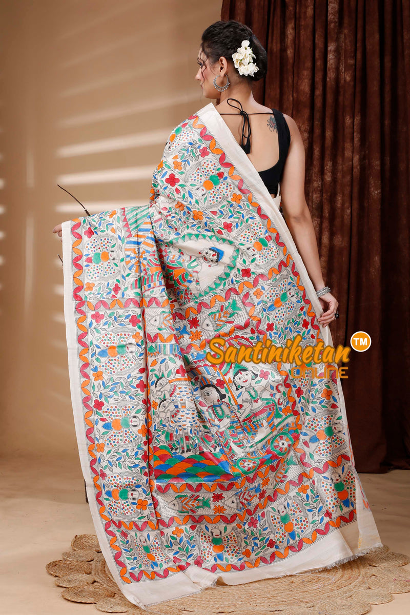 Pure Tussar Silk Handcrafted Madhubani Saree SN202312809