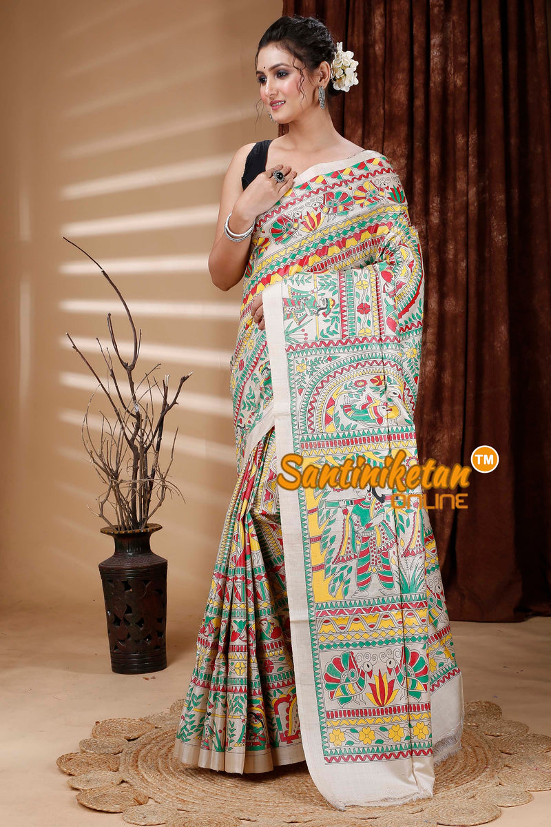 Pure Tussar Silk Handcrafted Madhubani Saree SN202312819