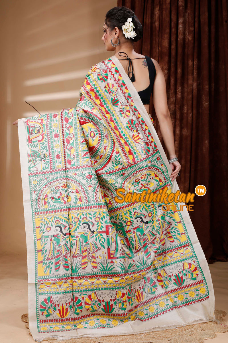 Pure Tussar Silk Handcrafted Madhubani Saree SN202312819
