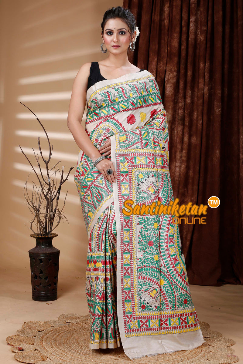 Pure Tussar Silk Handcrafted Madhubani Saree SN202312824