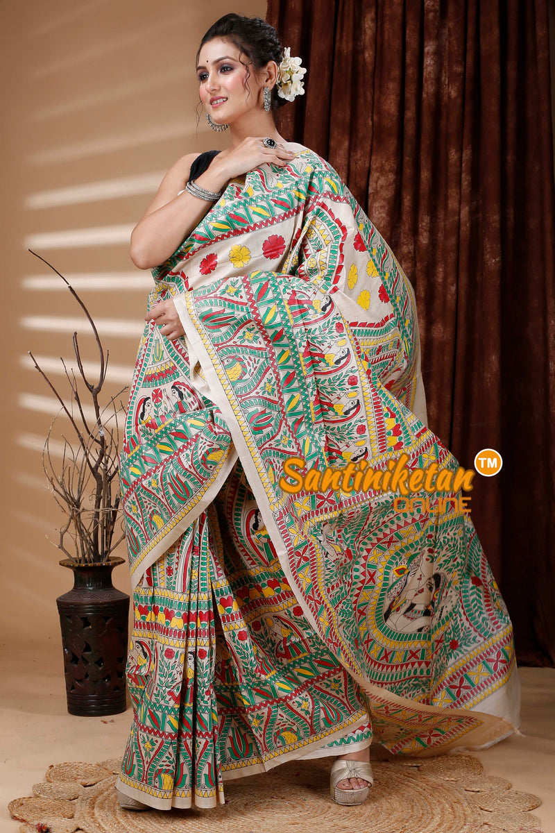 Pure Tussar Silk Handcrafted Madhubani Saree SN202312824