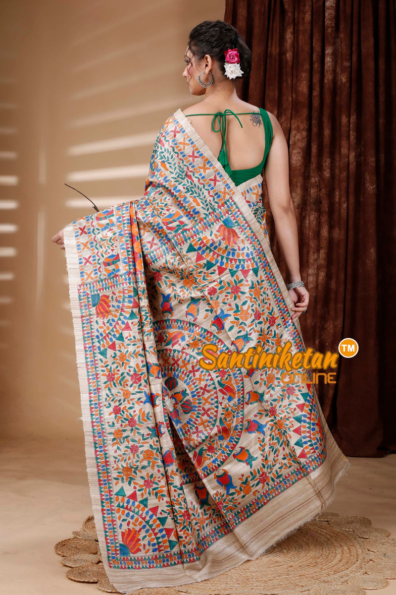 Pure Ghicha Tussar Silk Handcrafted Madhubani Saree SN202312844