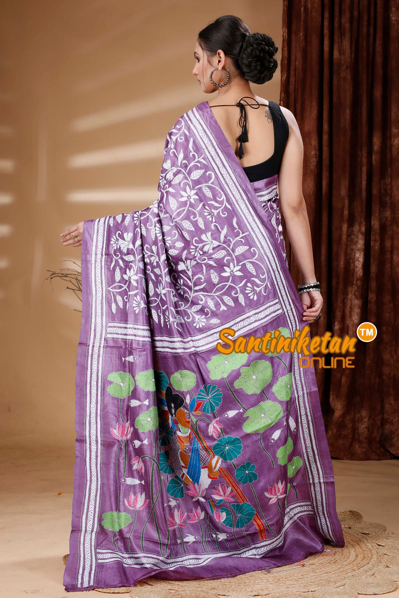 Dye Pure Tussar Silk Kantha Stitch Saree SN202313221
