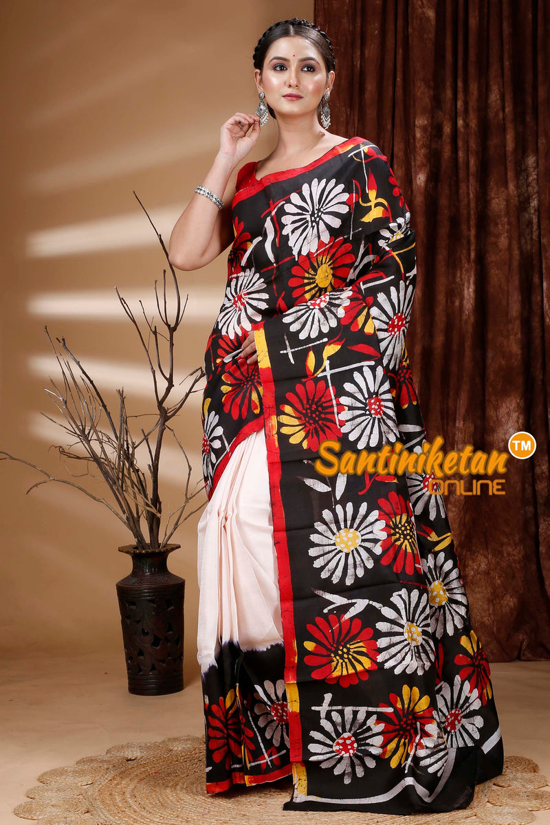 Hand Batik On Murshidabad Silk Saree SN202313235