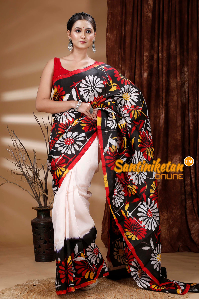 Hand Batik On Murshidabad Silk Saree SN202313235