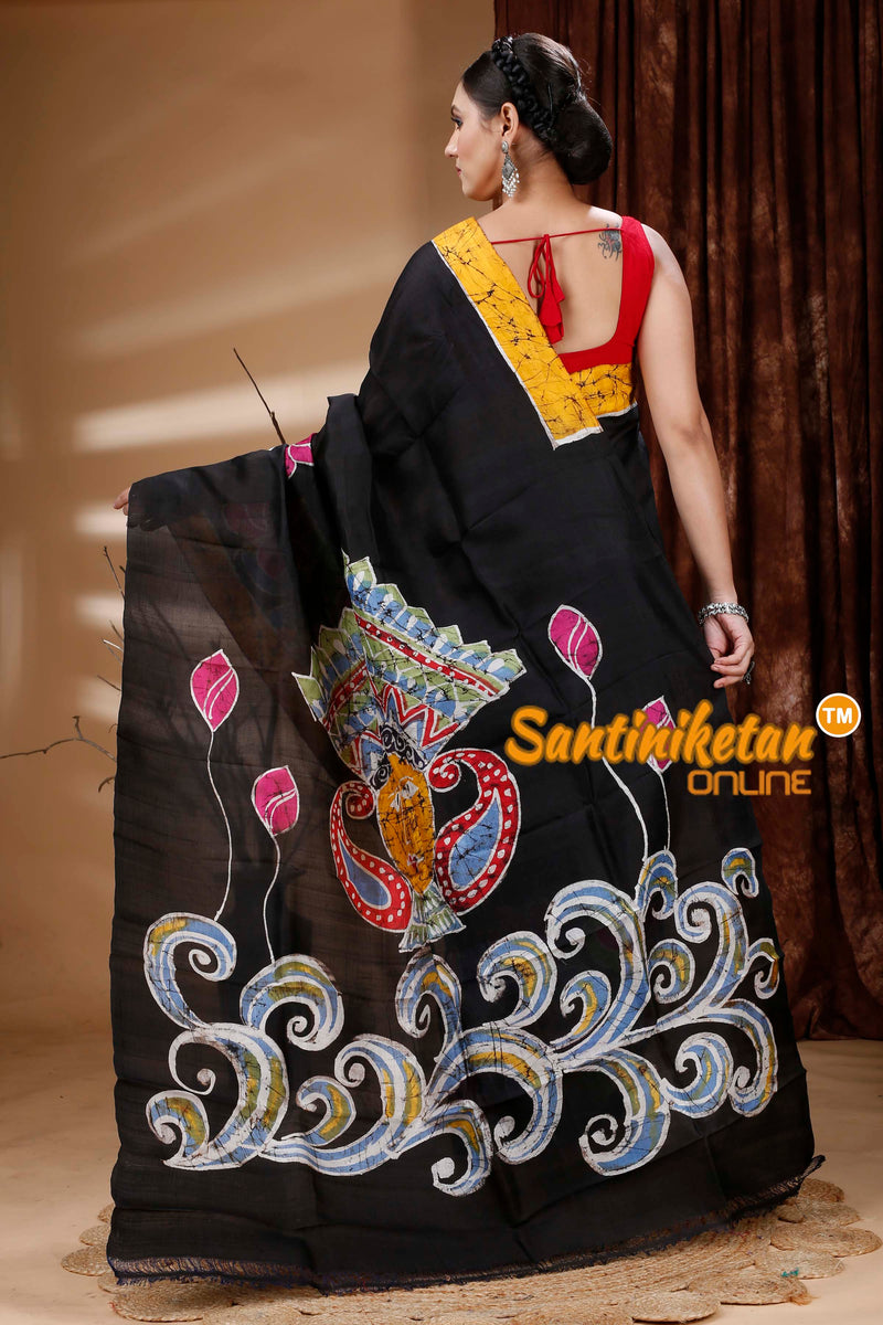 Hand Batik On Murshidabad Silk Saree SN202313245