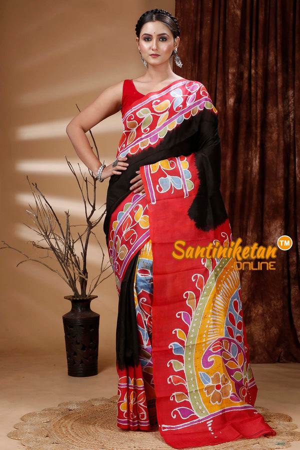 Hand Batik On Murshidabad Silk Saree SN202313250