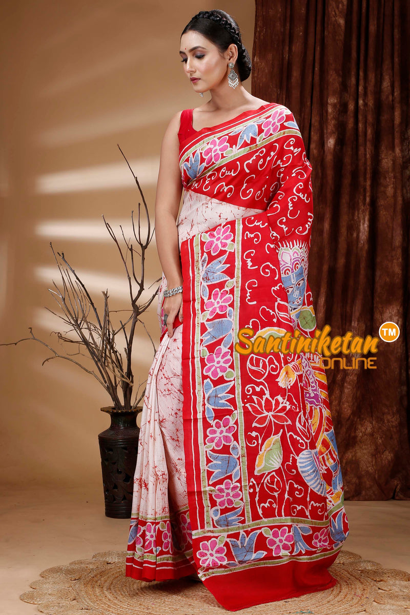 Hand Batik On Murshidabad Silk Saree SN202313265