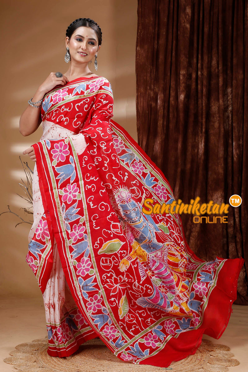 Hand Batik On Murshidabad Silk Saree SN202313265