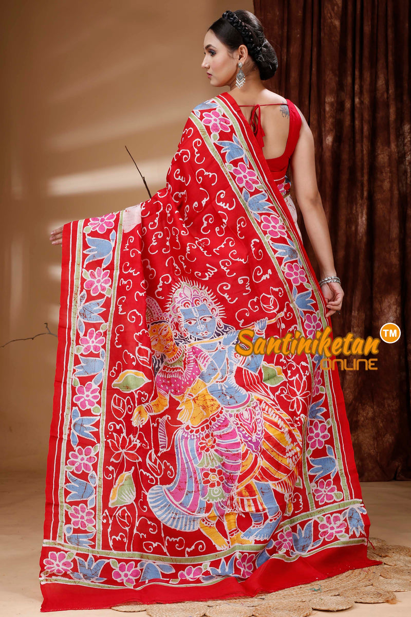 Hand Batik On Murshidabad Silk Saree SN202313265