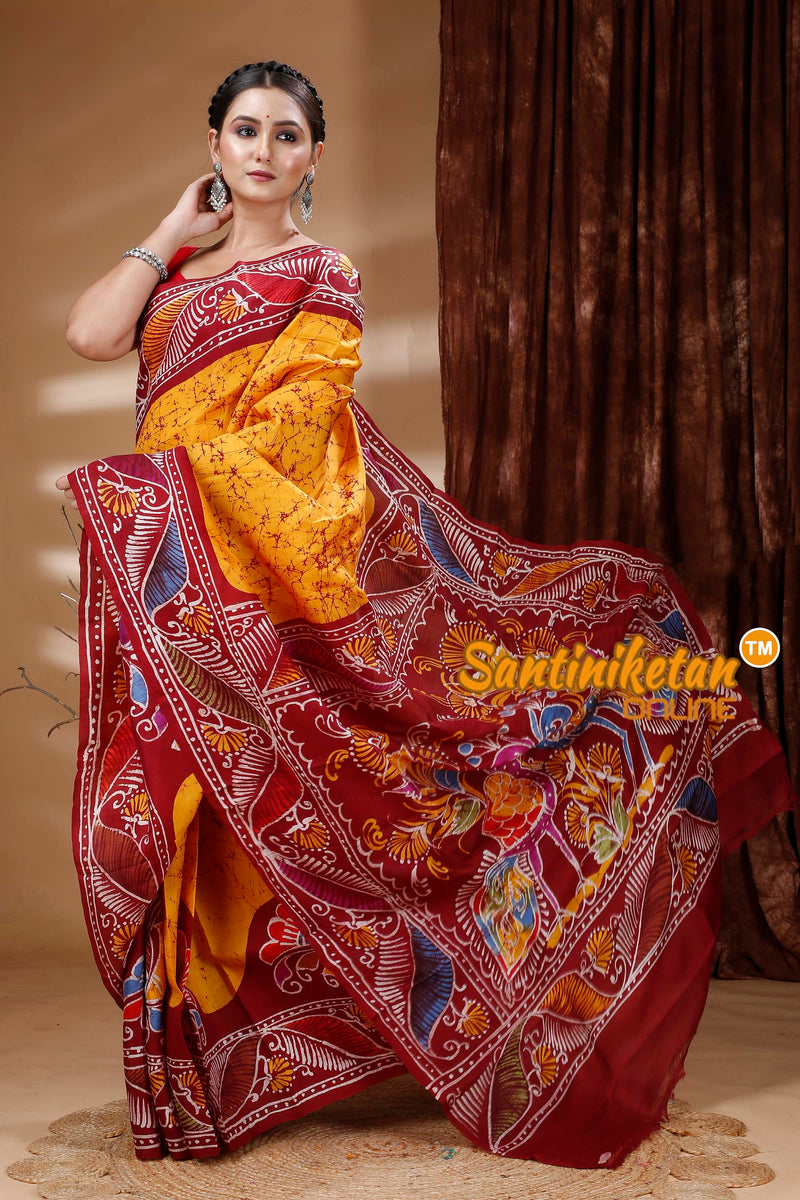 Hand Batik On Murshidabad Silk Saree SN202313275