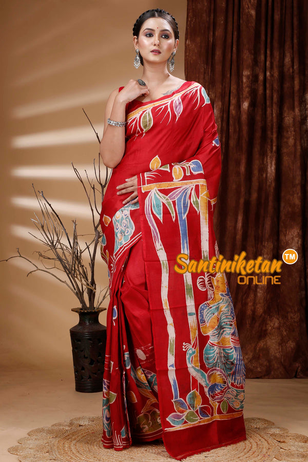 Hand Batik On Murshidabad Silk Saree SN202313345