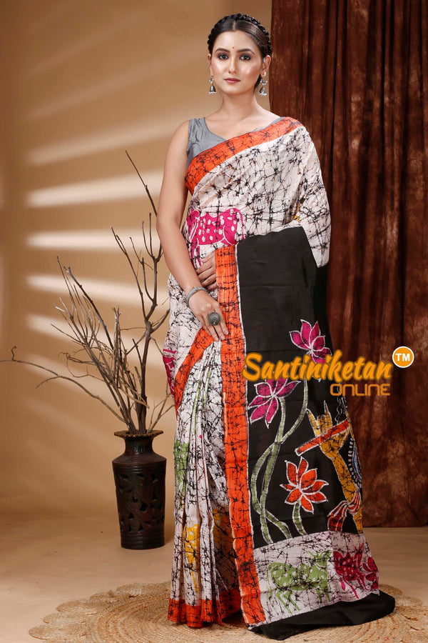 Hand Batik On Murshidabad Silk Saree SN202313360