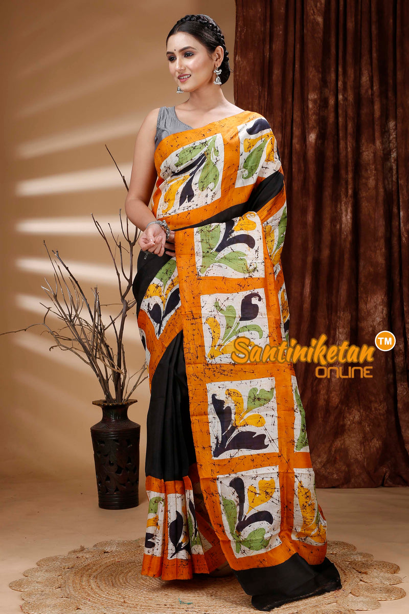 Hand Batik On Murshidabad Silk Saree SN202313370