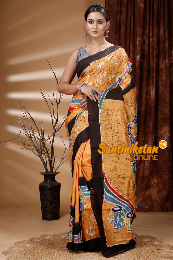 Hand Batik On Murshidabad Silk Saree SN202313380