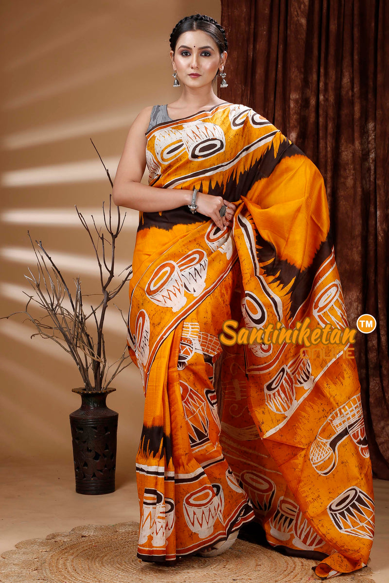 Hand Batik On Murshidabad Silk Saree SN202313385