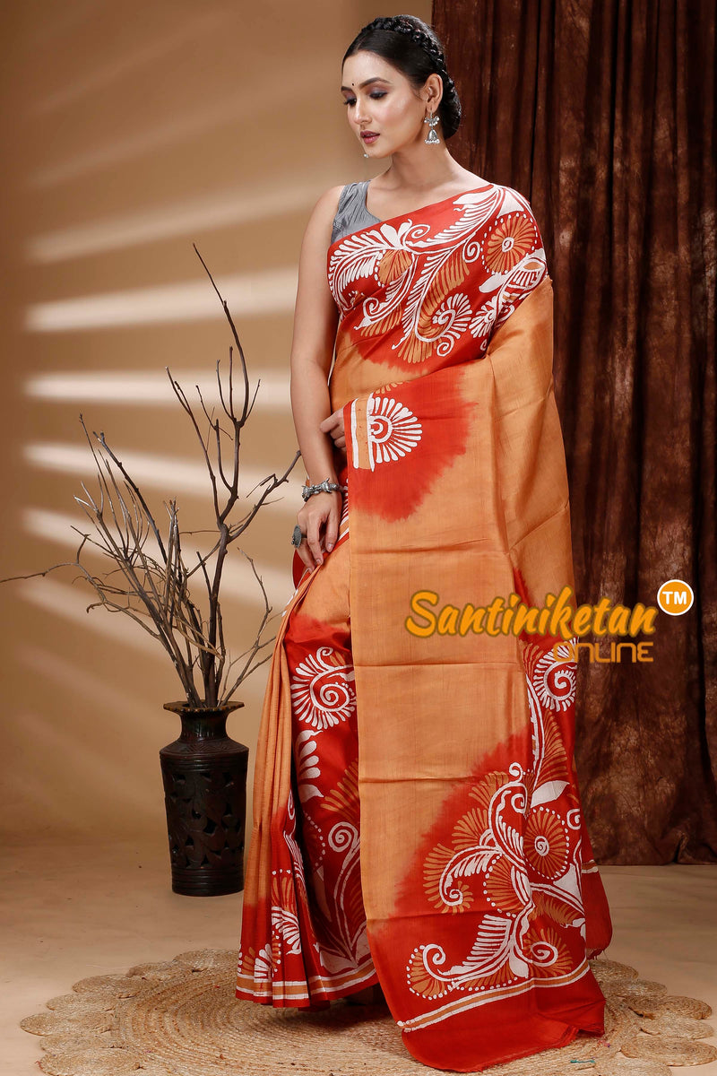 Hand Batik On Murshidabad Silk Saree SN202313405