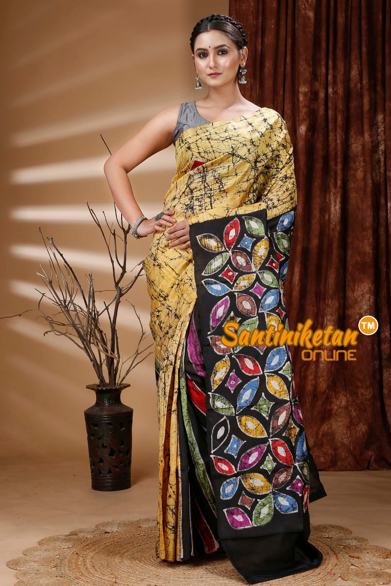 Hand Batik On Murshidabad Silk Saree SN202313425