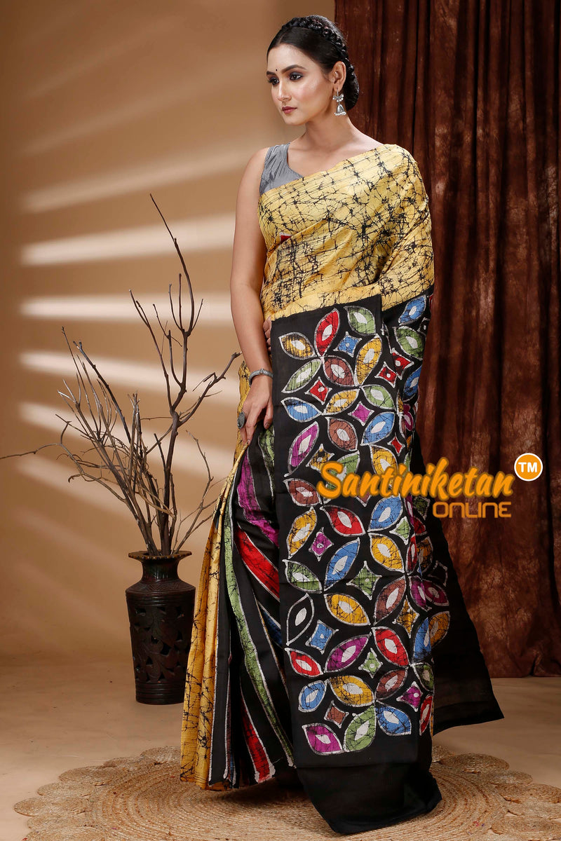 Hand Batik On Murshidabad Silk Saree SN202313425