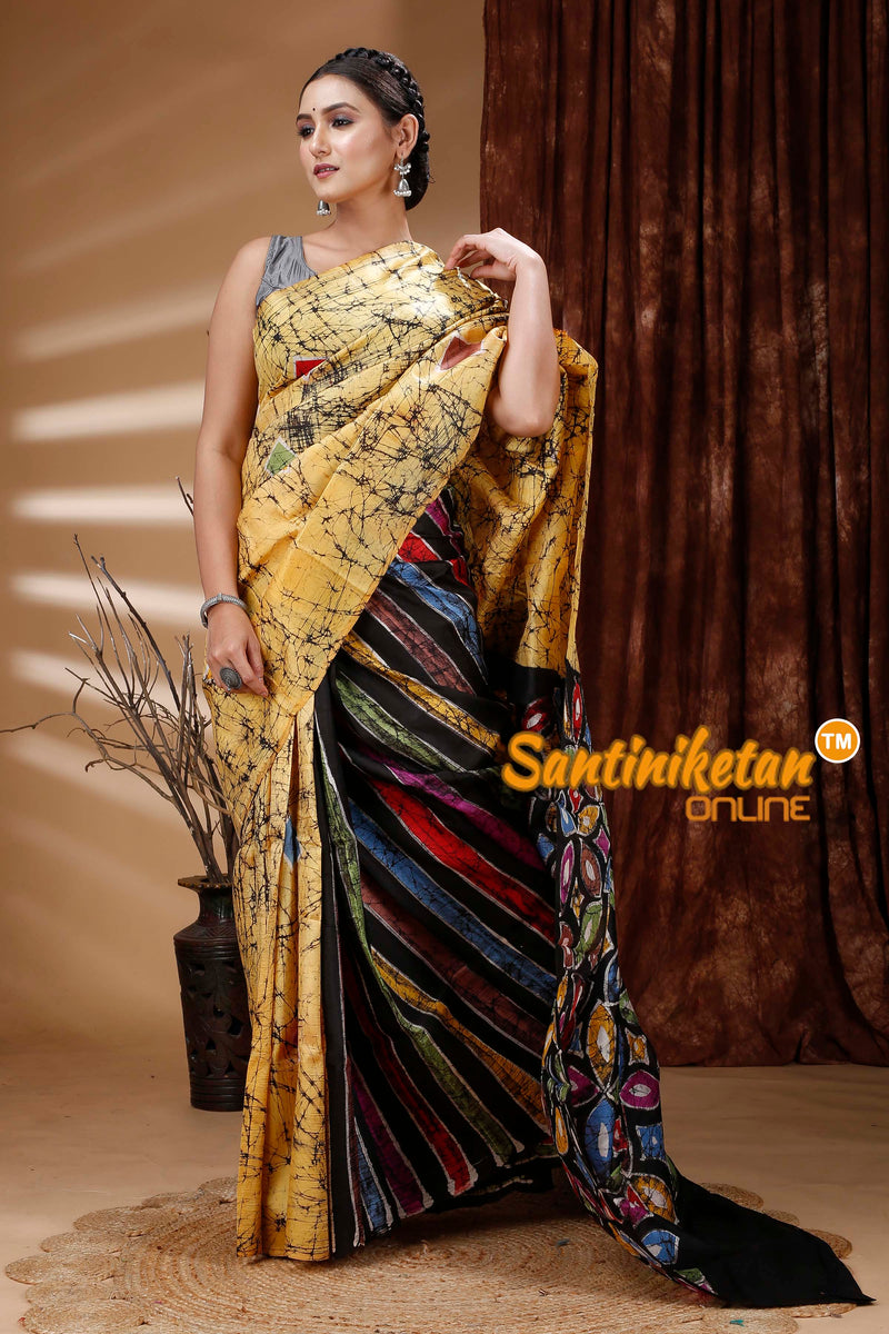 Hand Batik On Murshidabad Silk Saree SN202313425