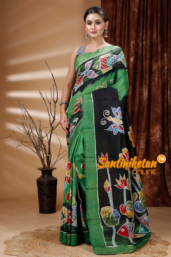 Hand Batik On Murshidabad Silk Saree SN202313485