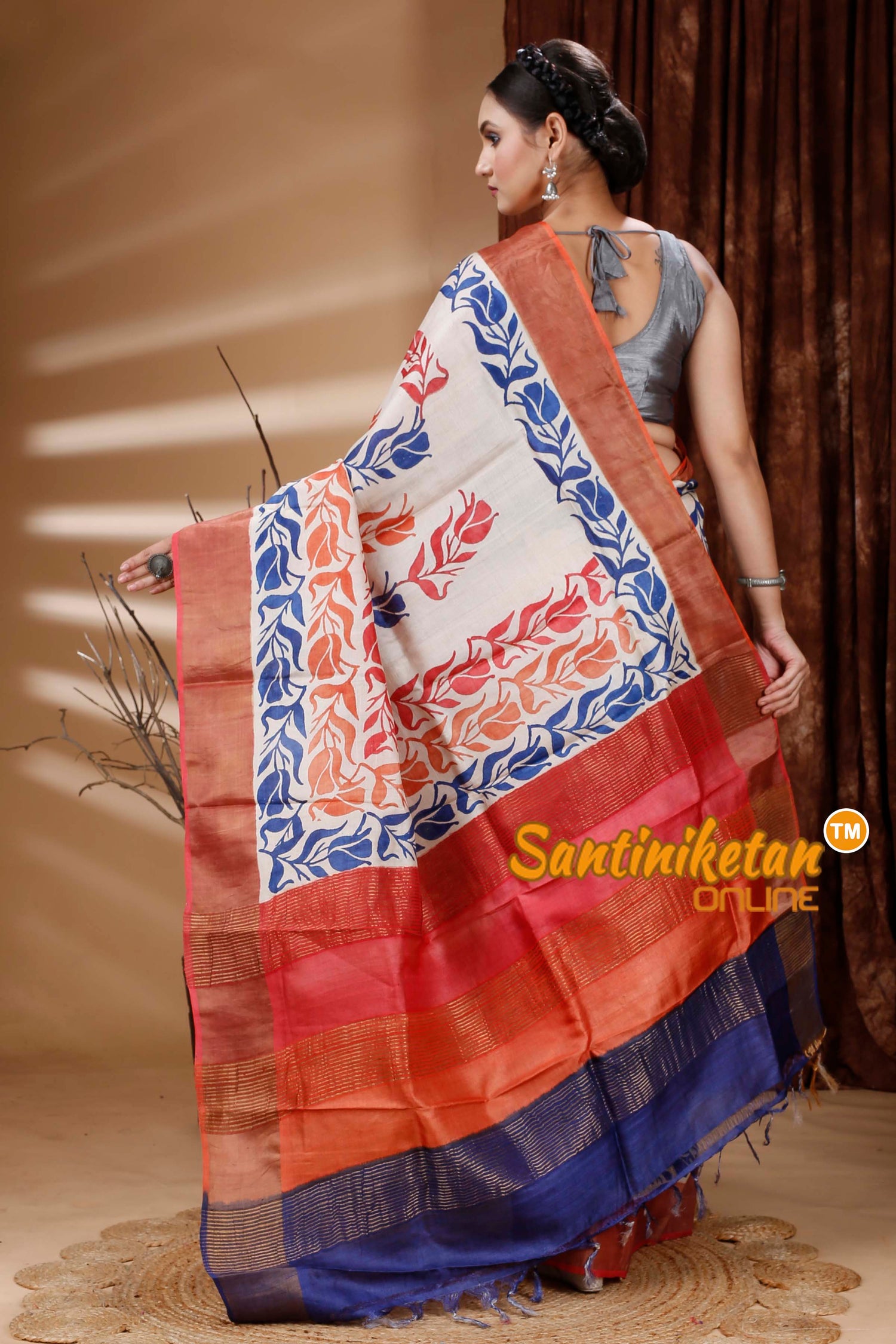 Pure Zari Tussar Hand Block Painted Saree SN202313495