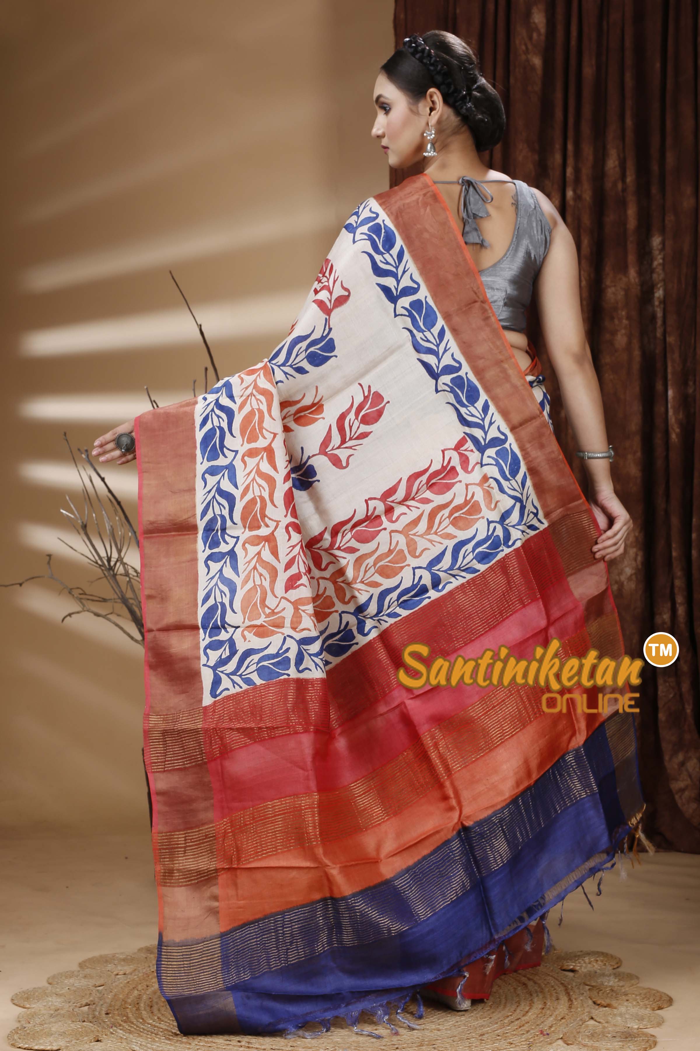 Pure Zari Tussar Hand Block Painted Saree SN202313495