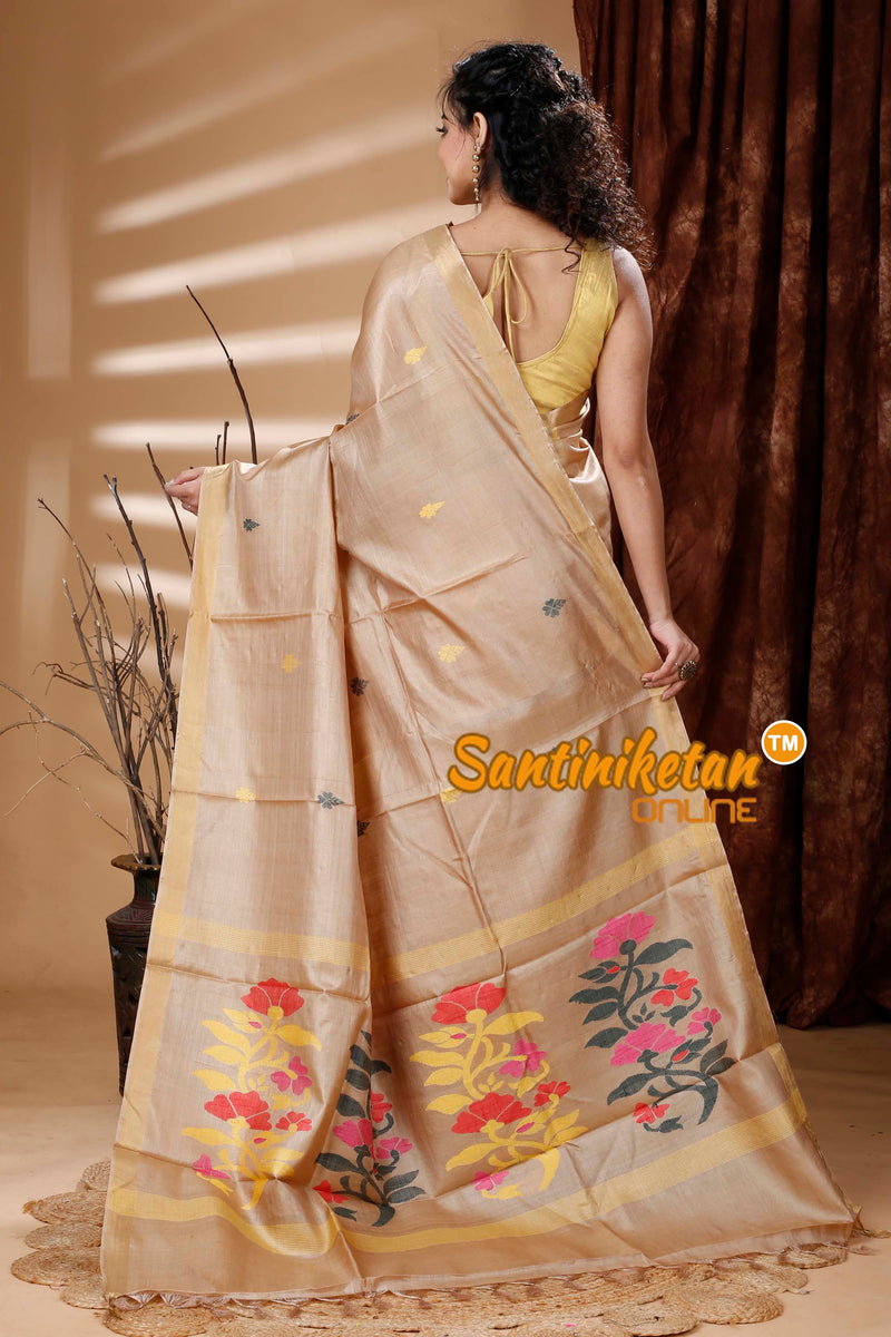 Desi Tussar Flower Motif Jamdani Weave Saree SN202313620
