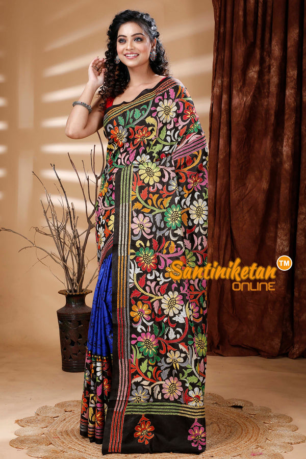 Pure Bangalore Silk Batik Kantha Stitch Saree SN202313725