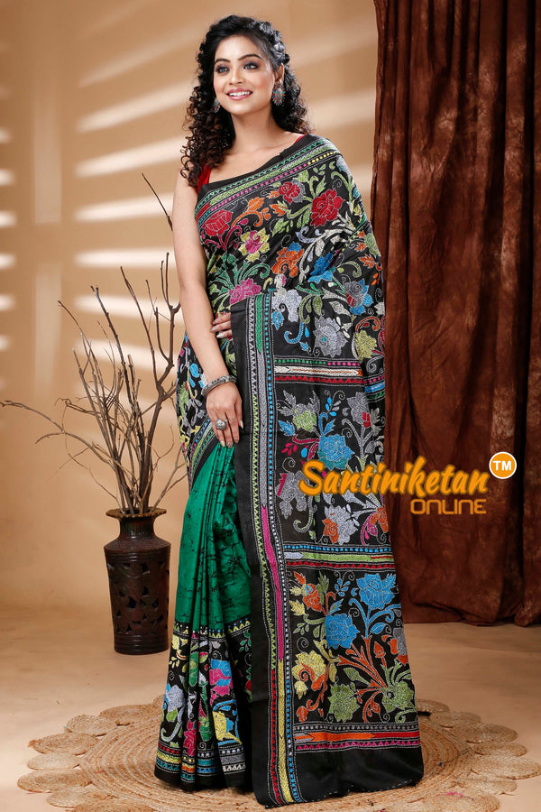 Pure Bangalore Silk Batik Kantha Stitch Saree SN202313735