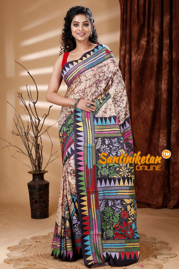 Pure Bangalore Silk Batik Kantha Stitch Saree SN202313785