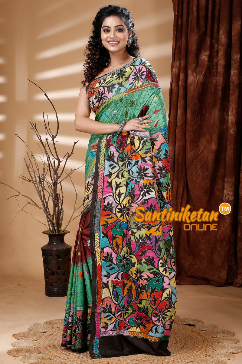 Pure Bangalore Silk Kantha Stitch Saree SN202313789