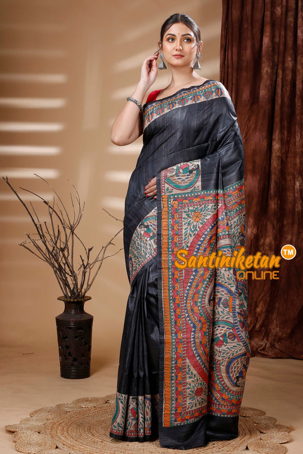 Pure Ghicha Tussar Silk Handcrafted Madhubani Saree SN202313809