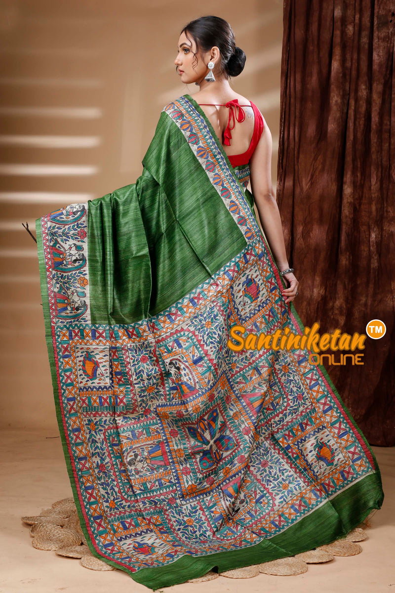 Pure Ghicha Tussar Silk Handcrafted Madhubani Saree SN202313814