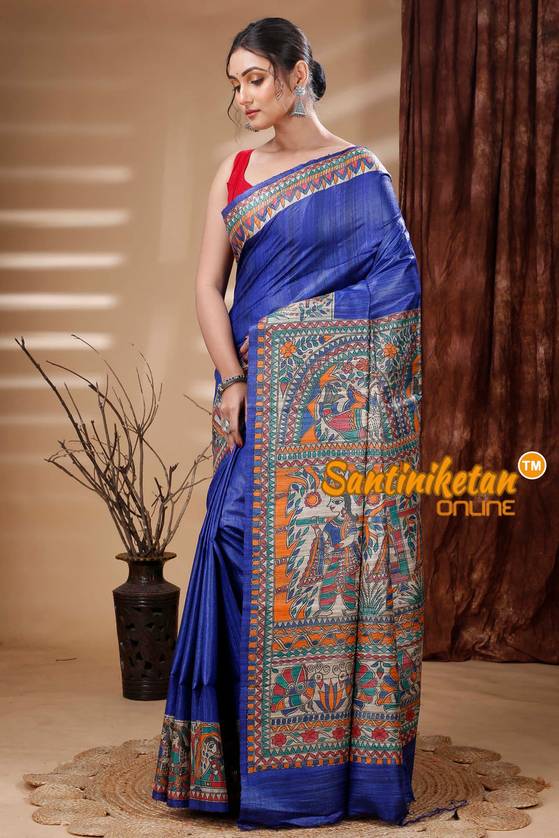 Pure Ghicha Tussar Silk Handcrafted Madhubani Saree SN202313839