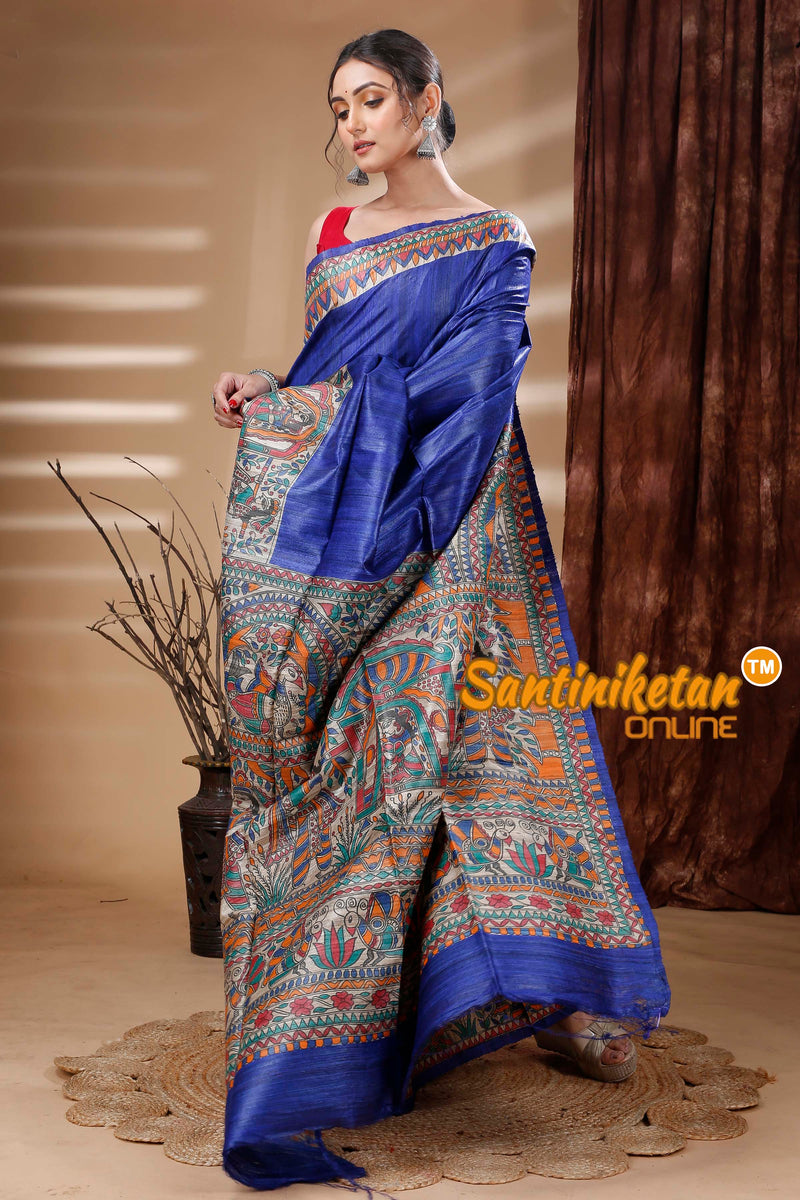 Pure Ghicha Tussar Silk Handcrafted Madhubani Saree SN202313839