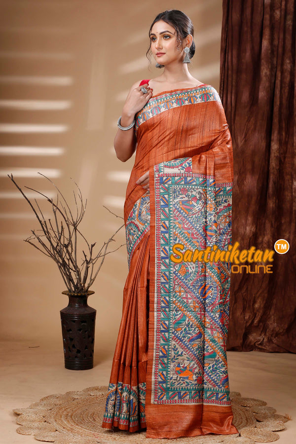 Pure Ghicha Tussar Silk Handcrafted Madhubani Saree SN202313849