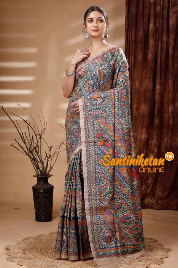 Pure Ghicha Tussar Silk Handcrafted Madhubani Saree SN202313876