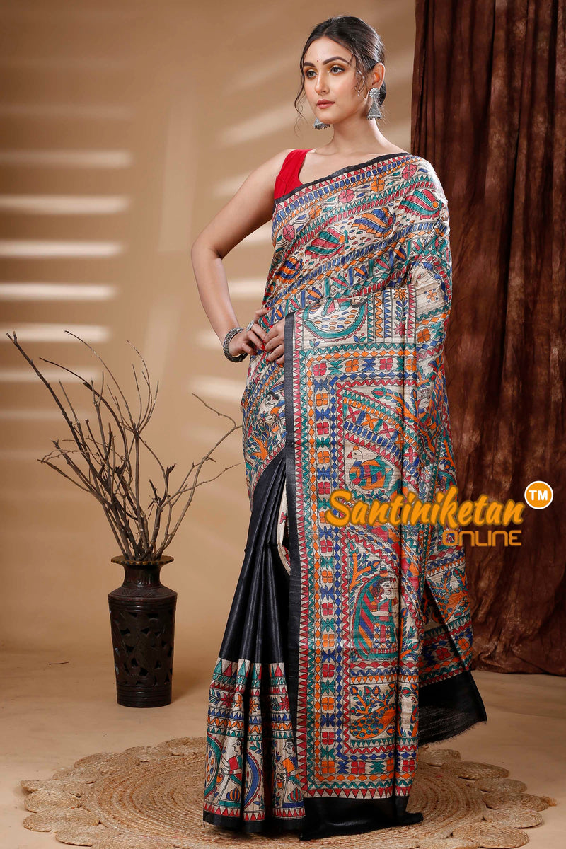 Pure Ghicha Tussar Silk Handcrafted Madhubani Saree SN202313881