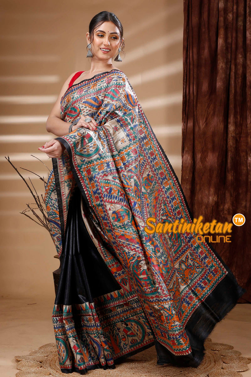 Pure Ghicha Tussar Silk Handcrafted Madhubani Saree SN202313881
