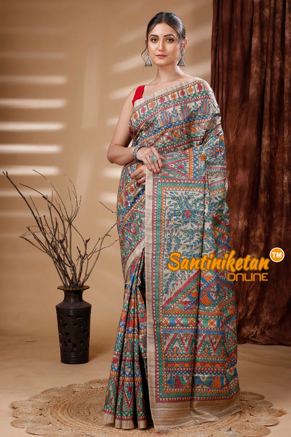 Pure Ghicha Tussar Silk Handcrafted Madhubani Saree SN202313896