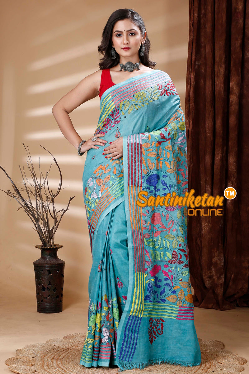 Slub Cotton Kantha Stitch (Hand Embroidery) Saree SN202313959