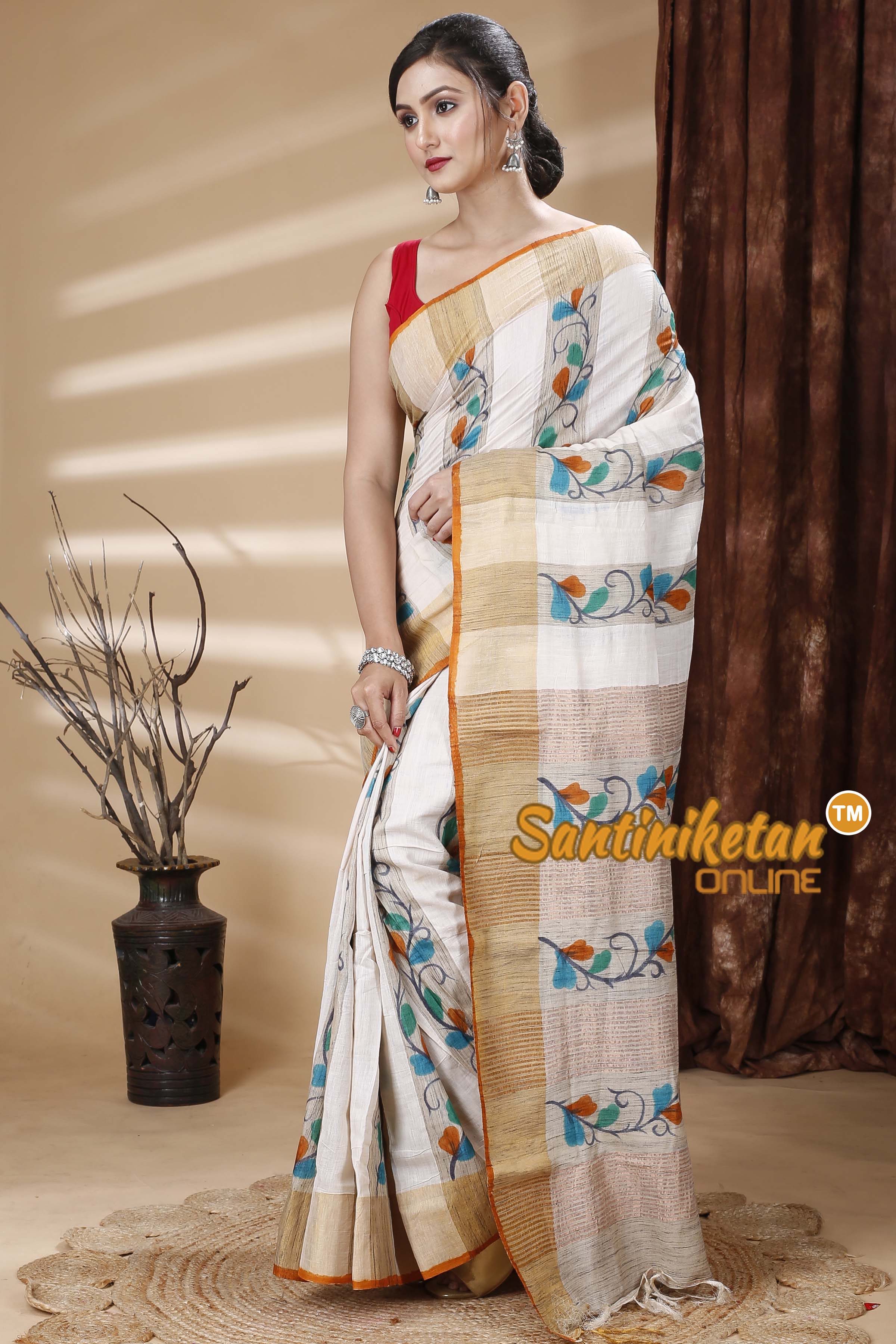 Hand Painted Zori Border Pure Ketiya Tussar Silk Saree SN202314120