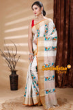 Hand Painted Zori Border Pure Ketiya Tussar Silk Saree SN202314120