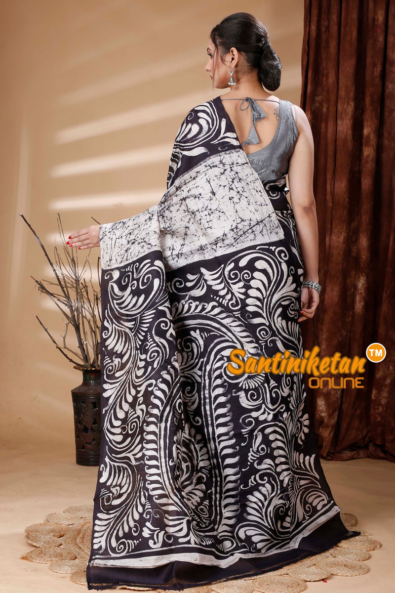 Hand Batik On Murshidabad Silk Saree SN202314214