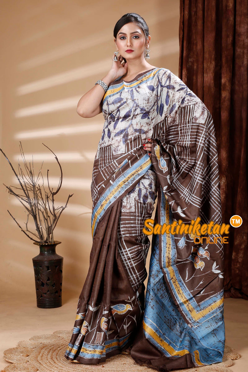 Hand Batik On Pure Tussar Silk Saree SN202314239