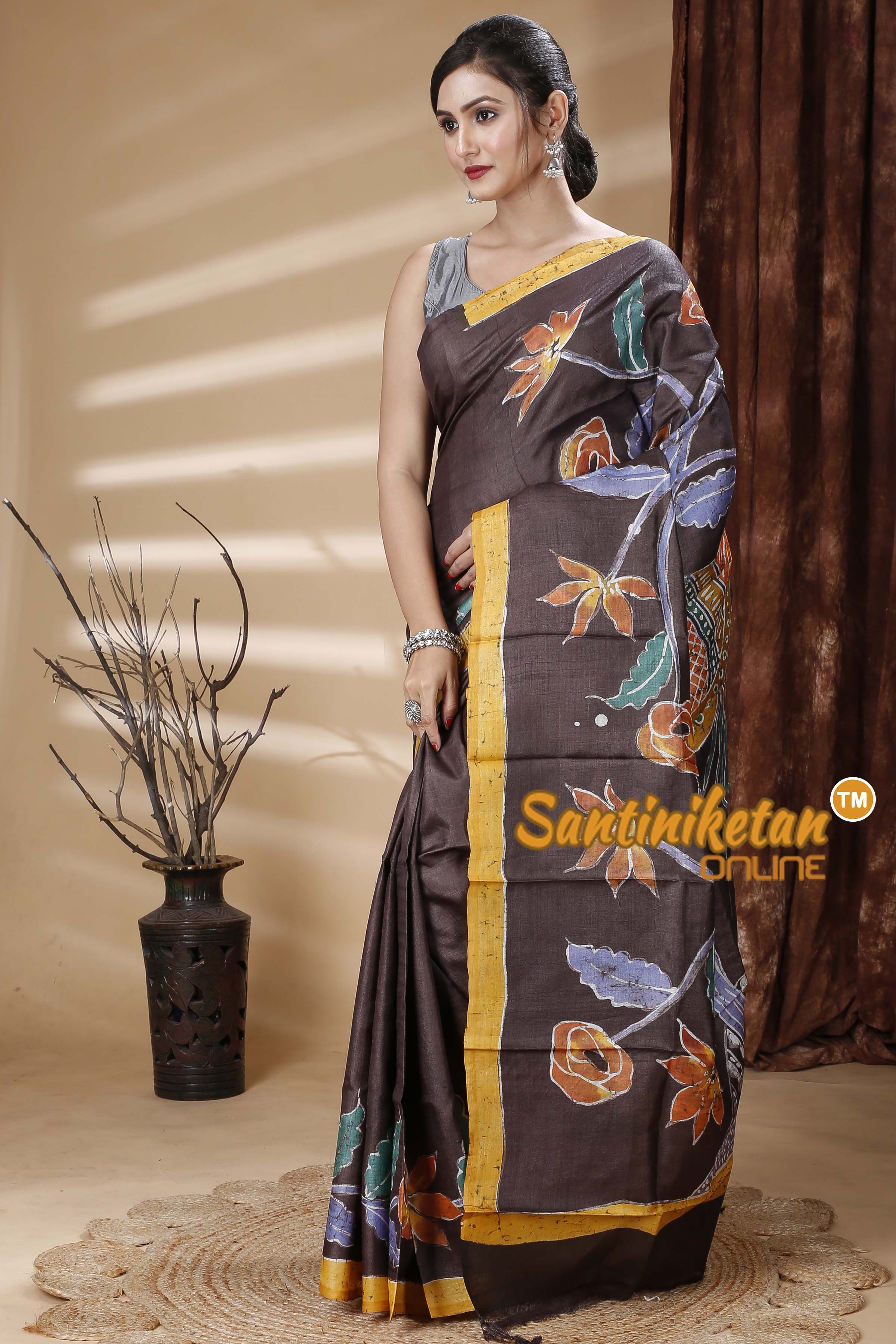 Hand Batik On Pure Tussar Silk Saree SN202314244