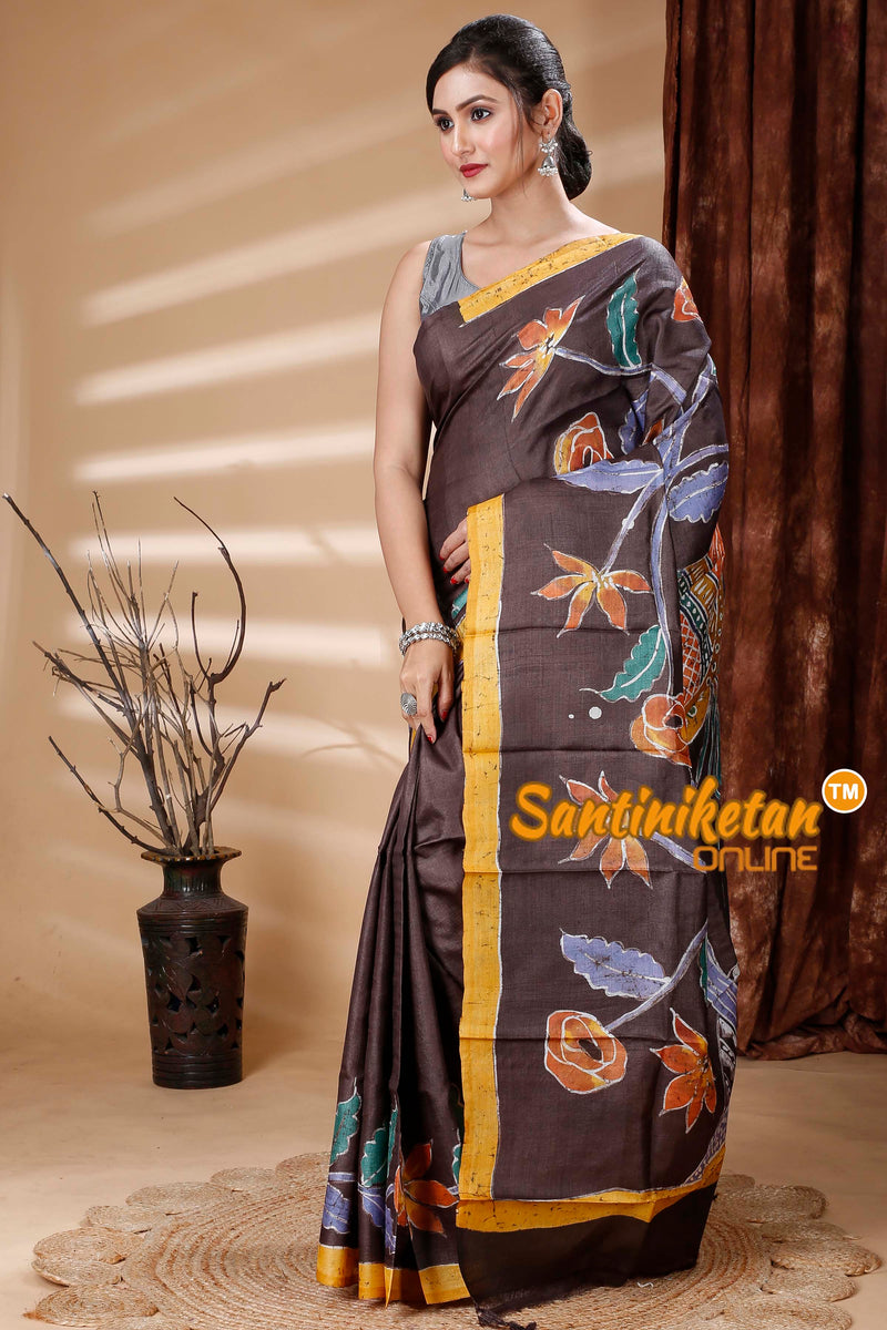 Hand Batik On Pure Tussar Silk Saree SN202314244
