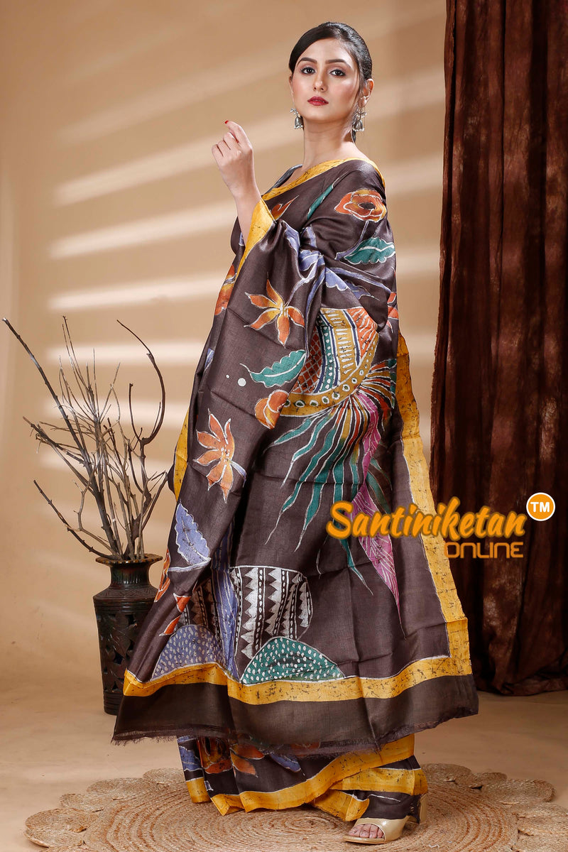 Hand Batik On Pure Tussar Silk Saree SN202314244