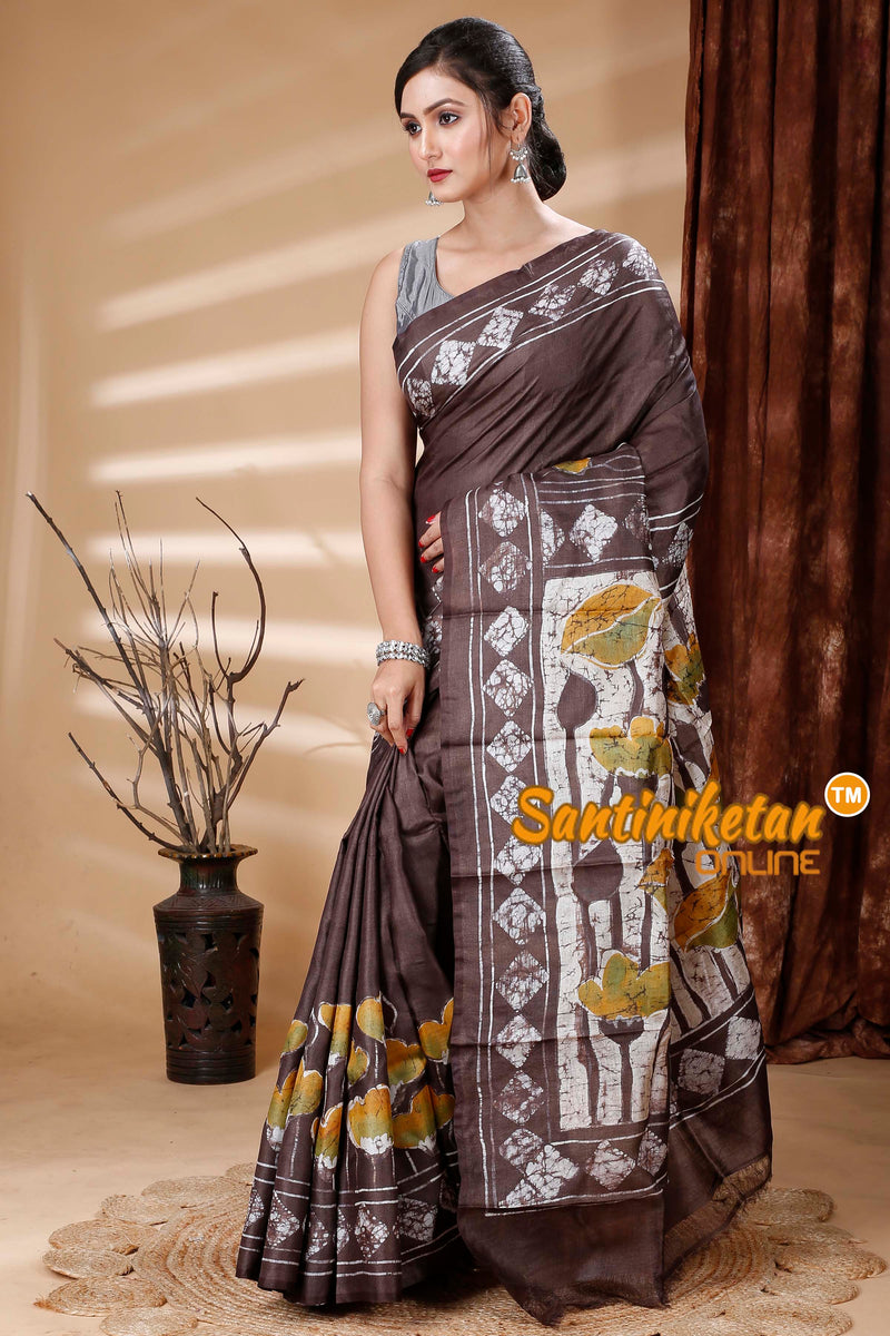 Hand Batik On Pure Tussar Silk Saree SN202314279